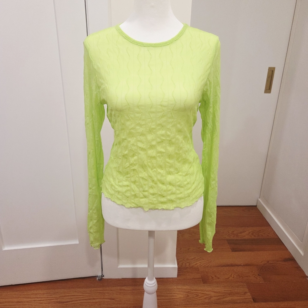 Free Kisses Y2k 2000's Lime Green Textured Mesh Women's Top Size Medium